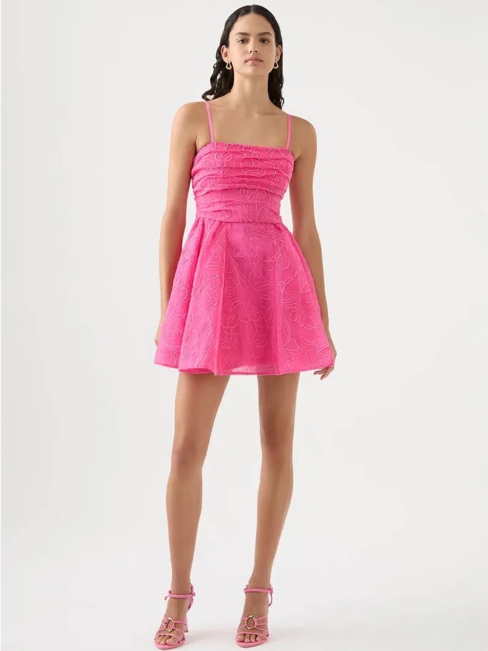 Aje Pink Ruched Bodice Floral Mini Dress